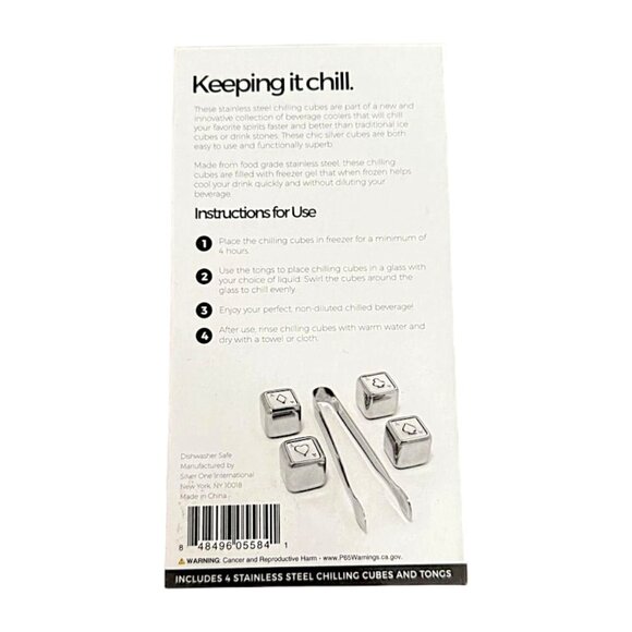 Double Sided Poker Themed Stainless Steel Chilling Cubes with Tongs - 5pc Set - Picture 2 of 5